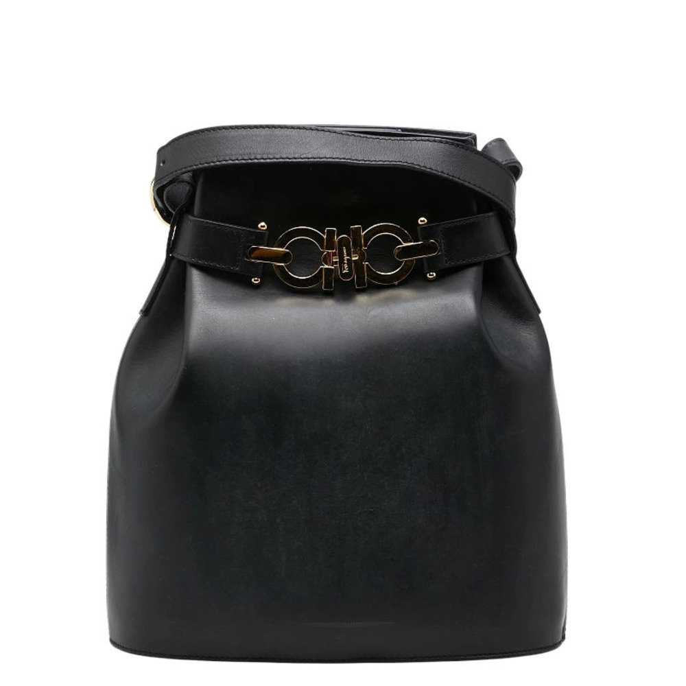 Salvatore Ferragamo Gancini Shoulder Bag Black Leather
